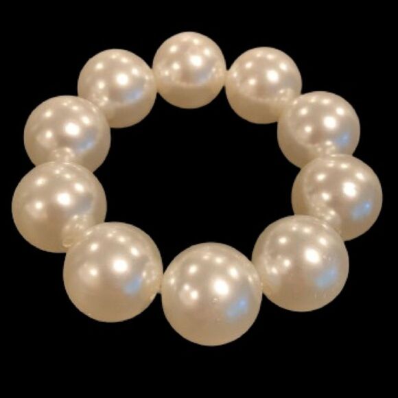 Large Faux Pearl Elastic Stretch Bracelet Glam Hair Tie for Women NEW - Picture 3 of 10